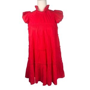 RHODE Red Cotton Tiered Ruffle Mini Dress Womens Size S Boho Resort Summer Short